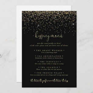 Gold Confetti Wedding Kissing Menu Game Card