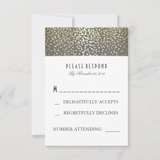 Gold Confetti Wedding RSVP Cards (Front)