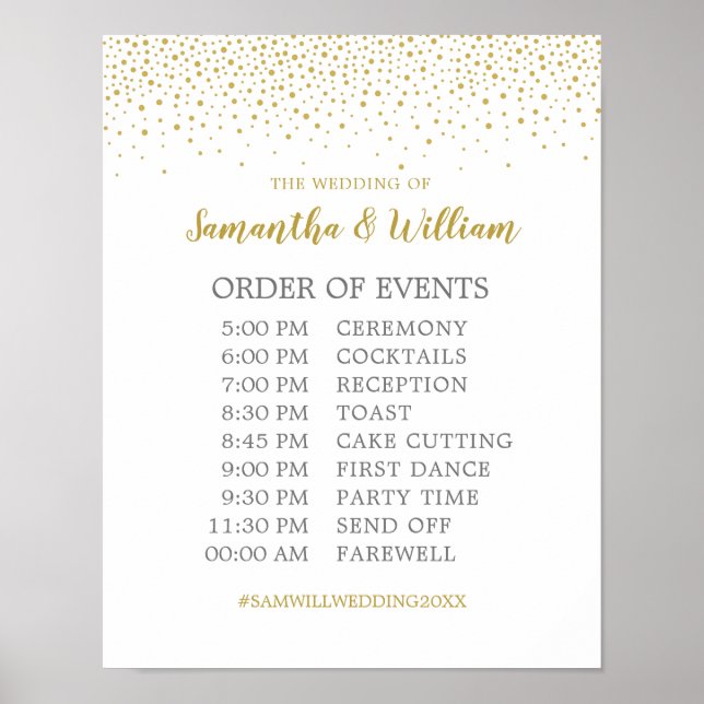 Gold Confetti Wedding Schedule Sign (Front)