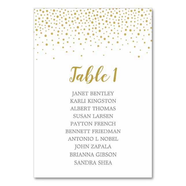 Gold Confetti Wedding Seating Chart | Custom Colou Table Number (Front)