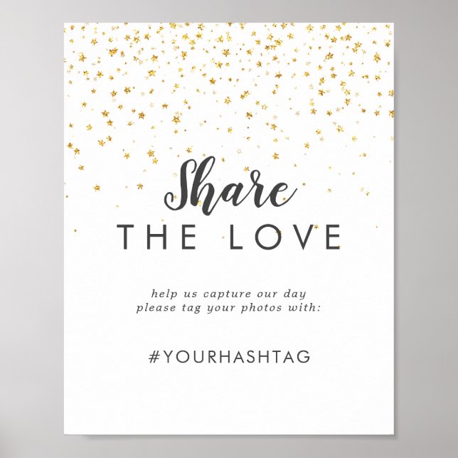 Gold Confetti Wedding Share the Love Sign (Front)