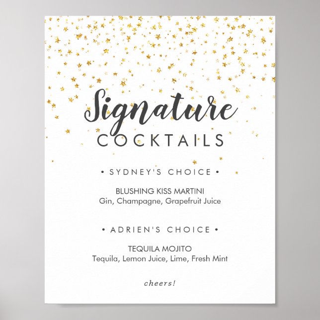 Gold Confetti Wedding Signature Cocktails Sign (Front)