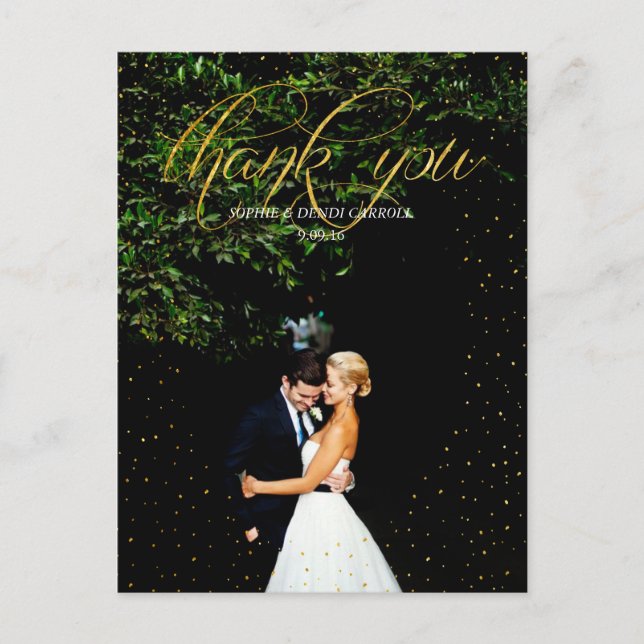 Gold Confetti Wedding Thank You Postcard (Front)