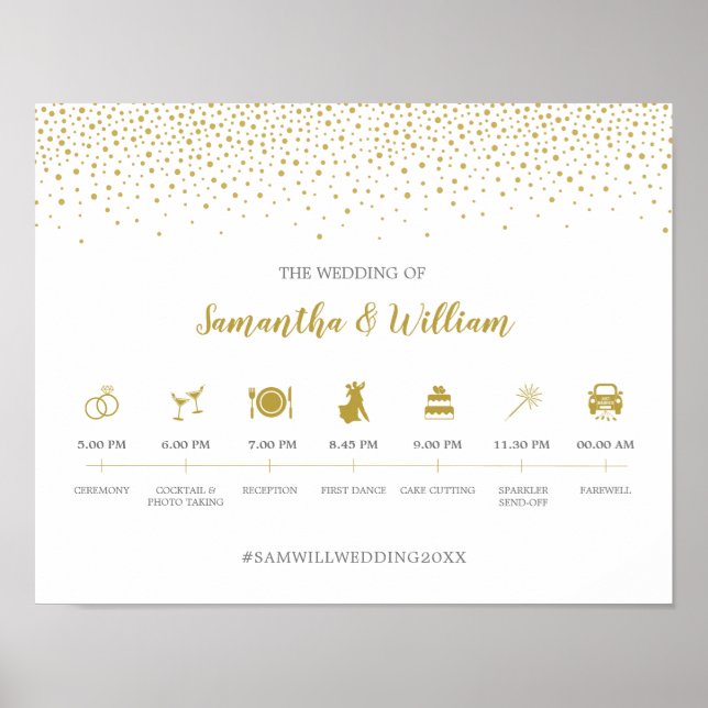 Gold Confetti Wedding Timeline Sign (Front)