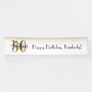 Gold Confetti White 50 & Fabulous Happy Birthday Banner