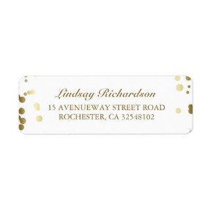 Gold Confetti White Elegant Wedding Return Address Label