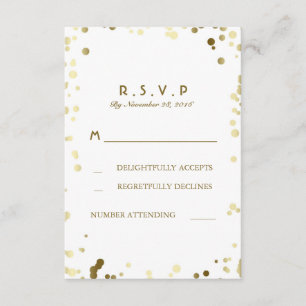 Gold Confetti White Elegant Wedding RSVP Cards