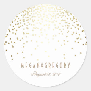 Gold Confetti White Wedding Classic Round Sticker