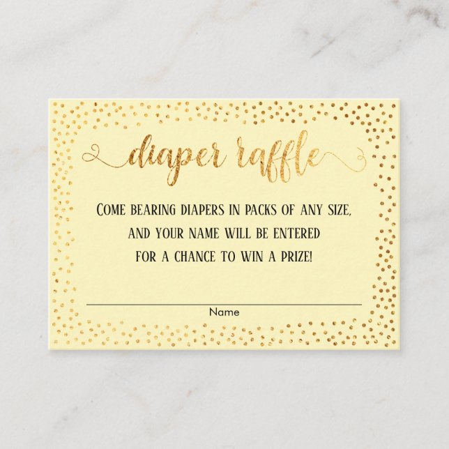 Gold Confetti & Yellow Script Diaper Raffle Cards (Front)
