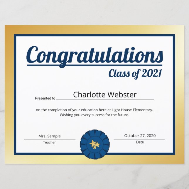 Gold Congrats Grad Wishes Congrats Certificate-2 (Front)