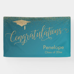 Gold Congratulations Graduation Ombre Teal Banner