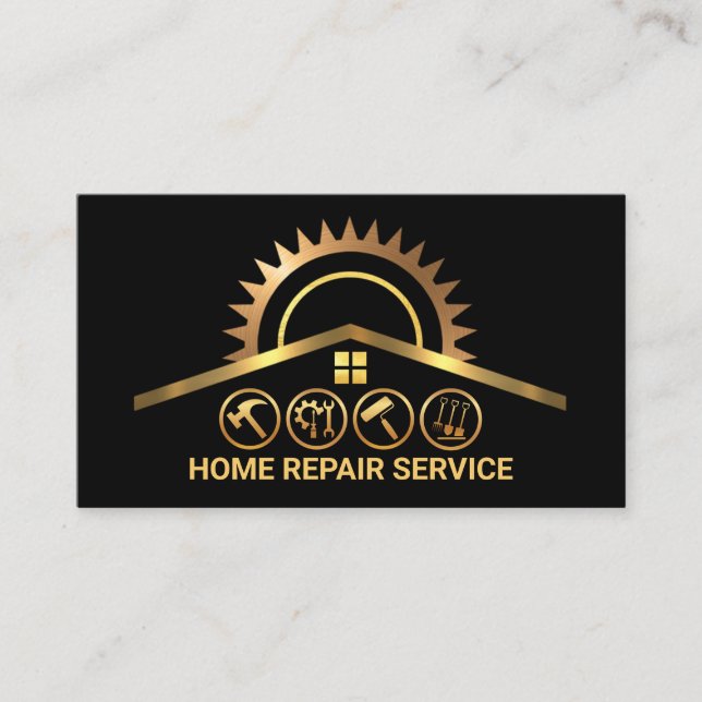 Gold Construction Handyman Tools Remodeling Business Card (Front)