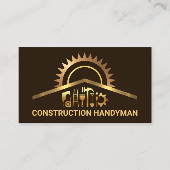 Gold Construction Handyman Tools Renovation Business Card (Front)