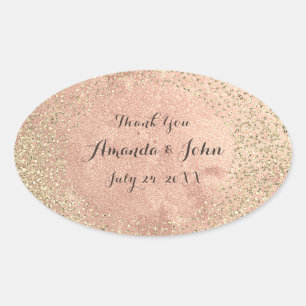 Gold Copper Glitter Save The Date Thank You Name Oval Sticker
