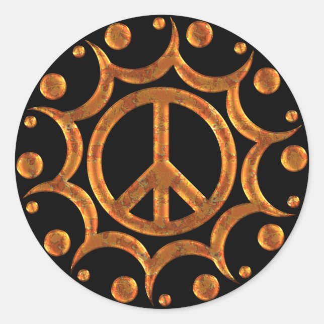 GOLD & COPPER PEACE SIGN SUN CLASSIC ROUND STICKER (Front)