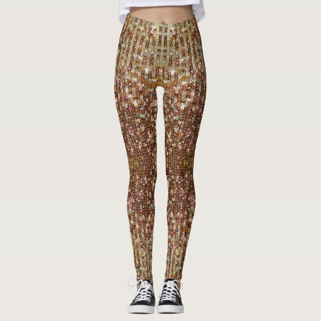 Gold copper sparkling Amber sequin pattern      Leggings (Front)