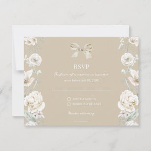 Gold Coquette Bow Floral Wedding RSVP Card
