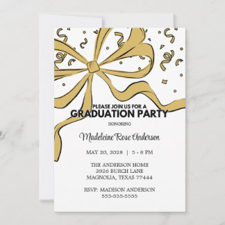Gold Coquette Bow Girl Photo Graduation Invitation