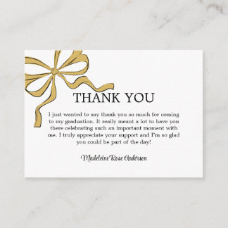Gold Coquette Bow Girl Photo Graduation Thank You Enclosure Card