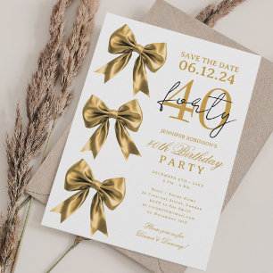 Gold Coquette Bow Save Date 40th Birthday Party Invitation