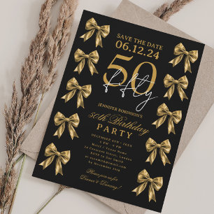Gold Coquette Bow Save Date 50th Birthday Party Invitation