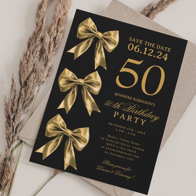 Gold Coquette Bow Save The Date 50th Birthday  Invitation (Gold Coquette Bow Save The Date 50th Birthday Invitation)
