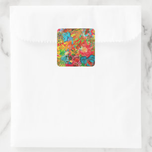 Gold Coral Summer Tropical Ocean Fish Watercolor Square Sticker