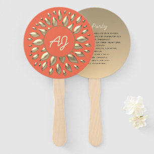 Gold Coral Wedding Program Hand Fan
