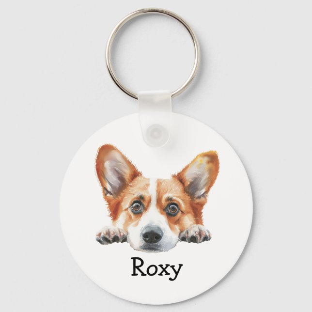 Gold Corgi Personalised Theme Key Ring (Front)