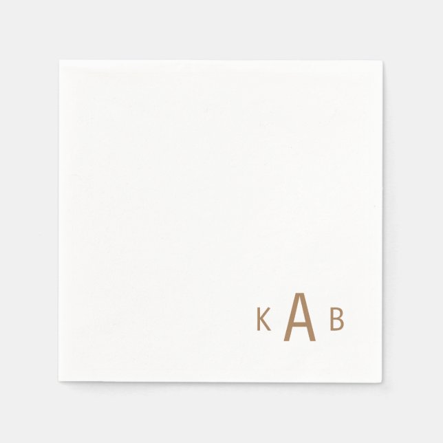 Gold Corner Monogram Wedding White Cocktail Napkin (Front)