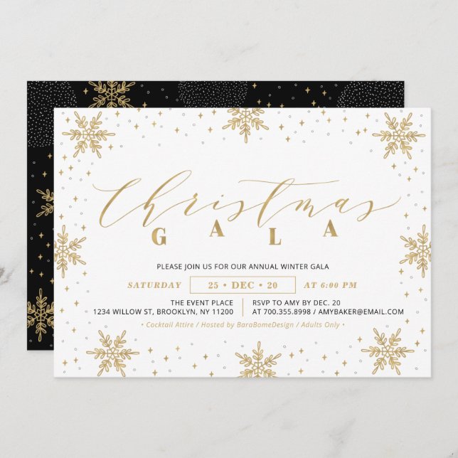 Gold Corporate Christmas Gala, Holiday Party Invitation (Front/Back)