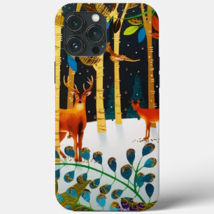 Gold Cosy Winter Deer Forest Watercolor  iPhone 13 Pro Max Case