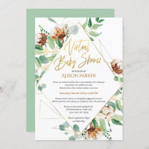 Gold Cotton Eucalyptus Virtual Baby Shower Invitation