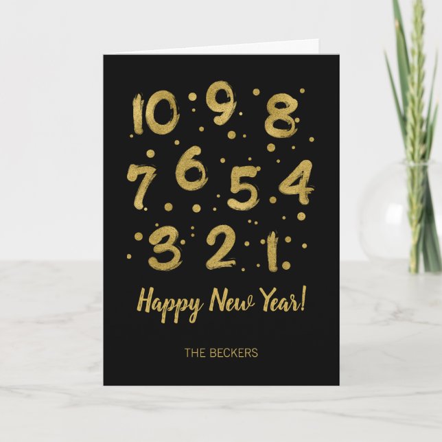 Gold Countdown New Year's Holiday Greeting Card (Front)