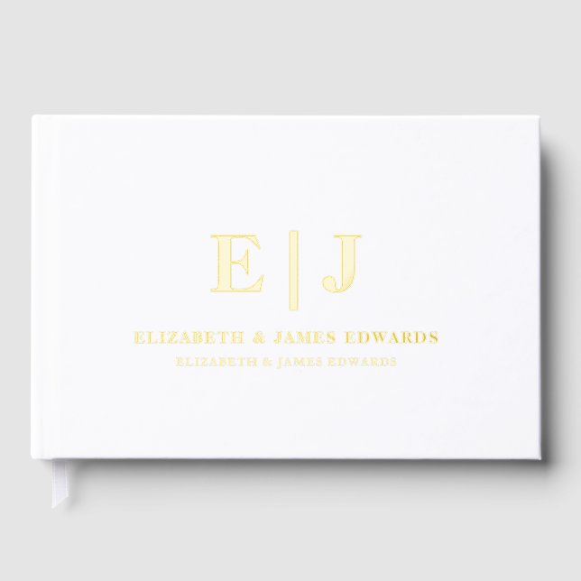 Gold Couple Monogram Minimalist Wedding Guest Book (Front)