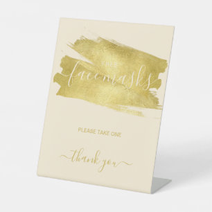 Gold Covid Free Face Mask Wedding Party  Pedestal  Pedestal Sign