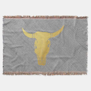 Gold Cow Skull Throw Blanket