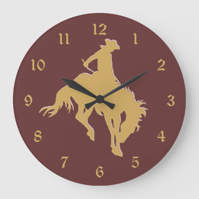 Gold Cowboy Bucking Horse Large Clock (Front)