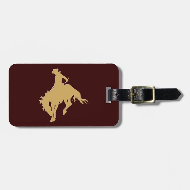Gold Cowboy Bucking Horse Luggage Tag (Front Horizontal)