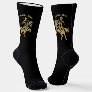 Gold Cowboy on a Horse Personalized Name Socks