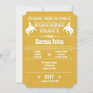 Gold Cowboy Rodeo Birthday Party Invitation