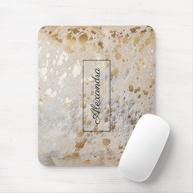 Gold Cowhide Personalized Print Metallic Mouse Pad (With Mouse)