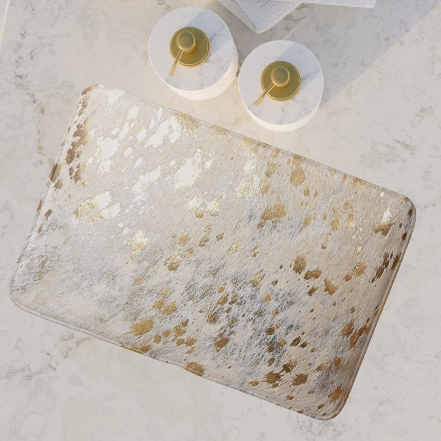 Gold Cowhide Print Metallic Bath Mat (Gold Cowhide Print Metallic Bath Mat, a luxury elegant and modern design for a classy chic bathroom)