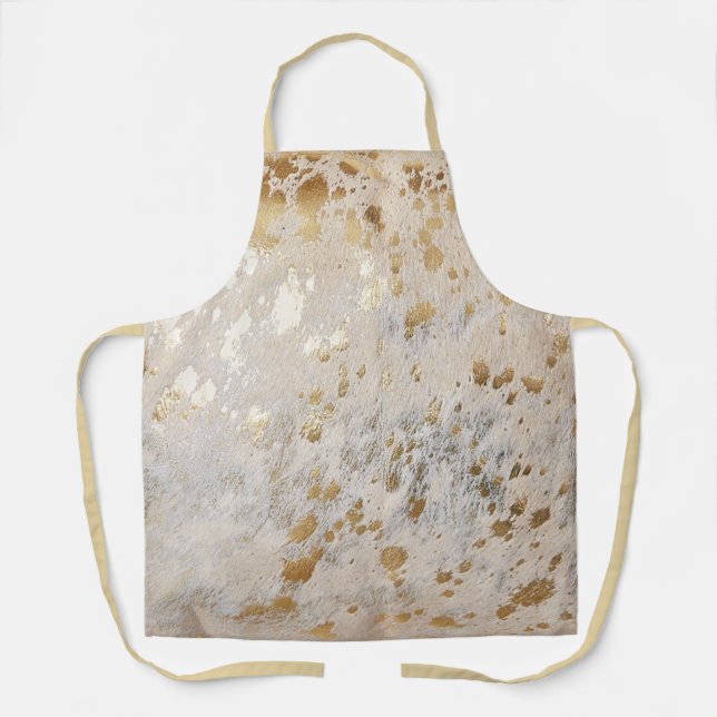 Gold Cowhide Print Metallic Cowgirl Western Apron (Front)