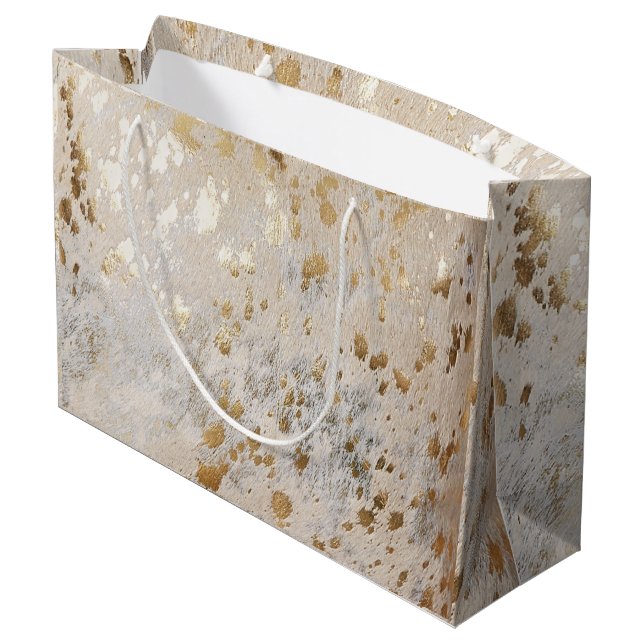Gold Cowhide Print Metallic Large Gift Bag (Back Angled)