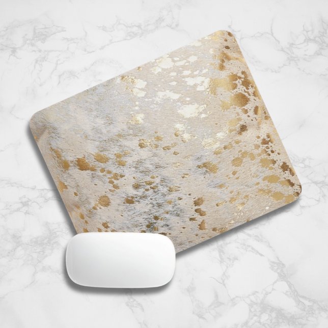 Gold Cowhide Print Metallic Mouse Pad (gold hide cow skin Gold Cowhide Print Metallic Mouse Pad)