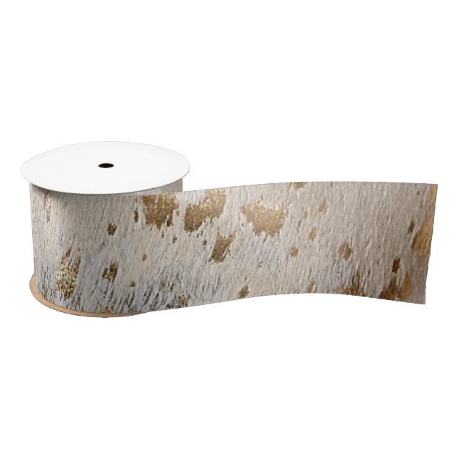 Gold Cowhide Print Metallic Satin Ribbon (Spool)
