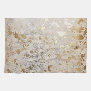 gold Cowhide Print Metallic Tea Towel