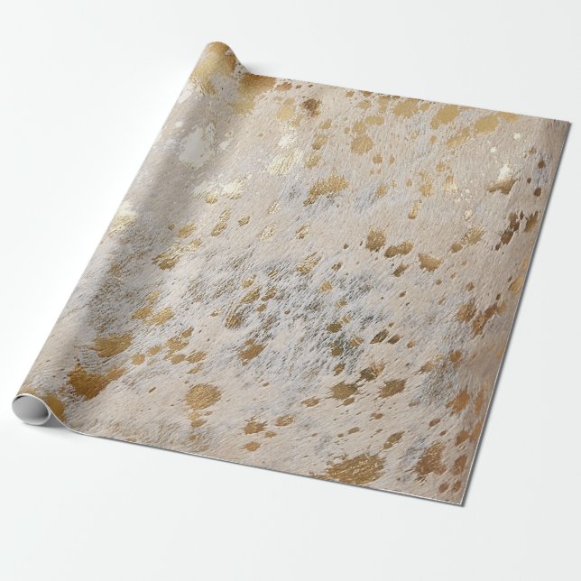 Gold Cowhide Print Metallic wrapping paper (Unrolled)