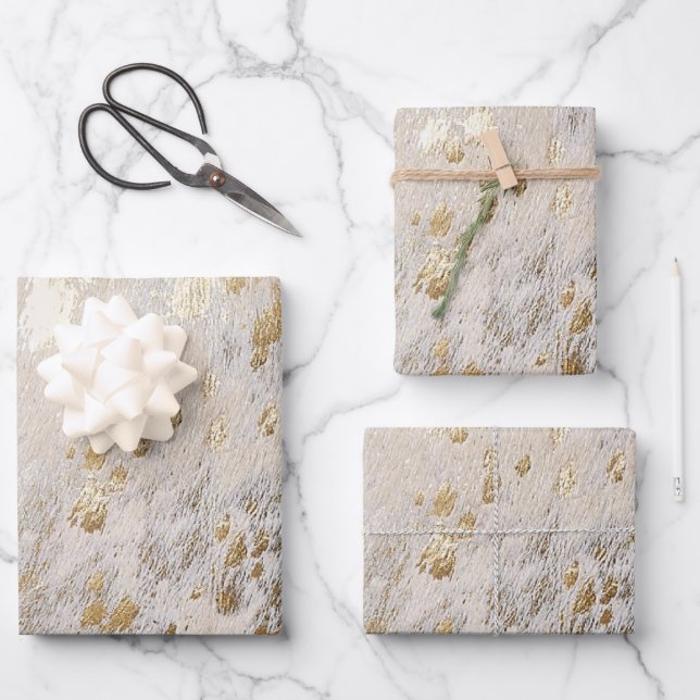 Gold Cowhide Print Metallic  Wrapping Paper Sheet (Front)